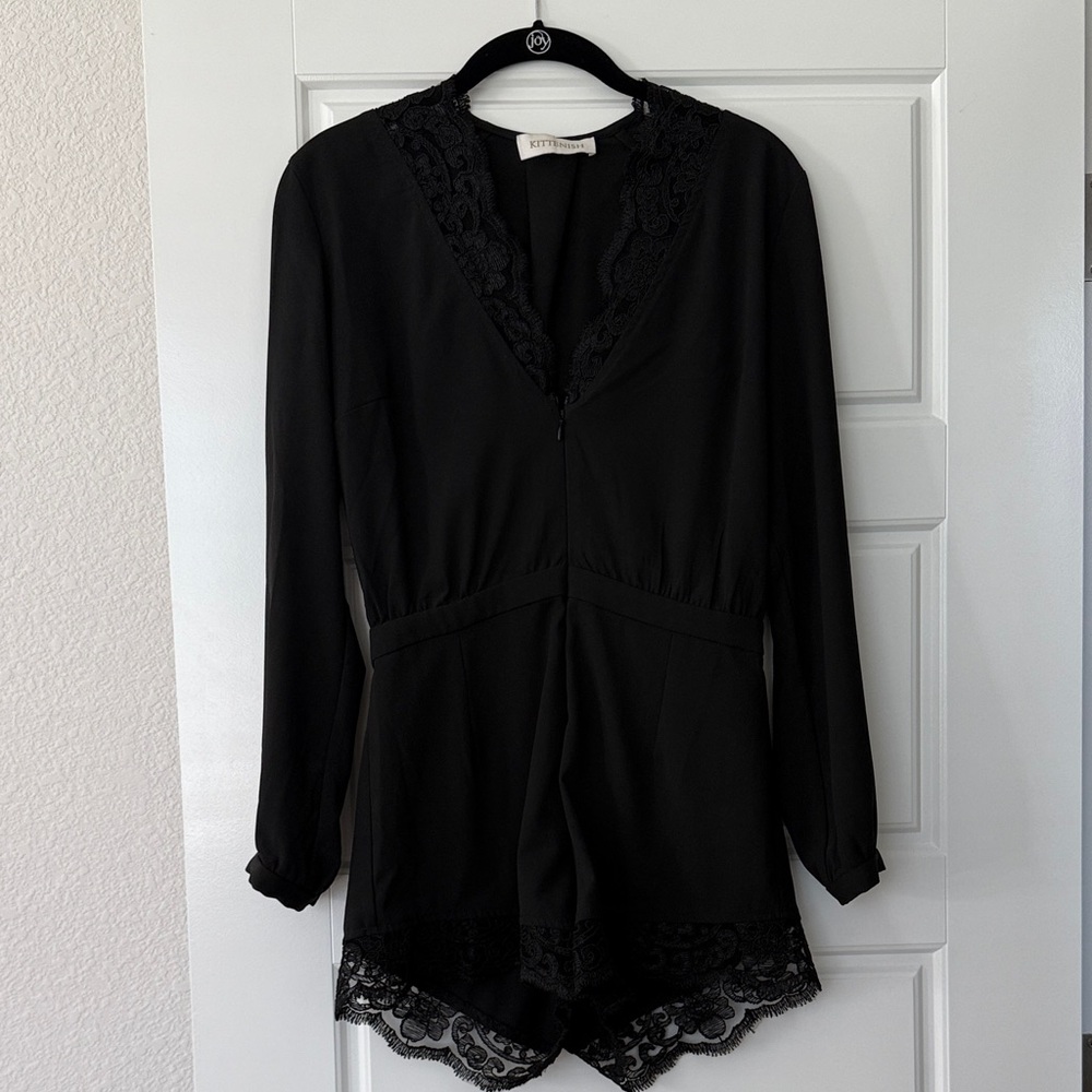 Kittenish Black Lace Trim Romper